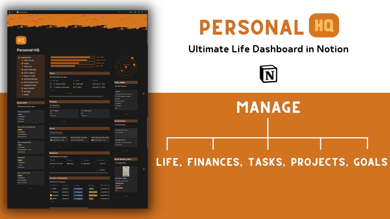 Kişisel HQ - Notion Life Dashboard medya 2
