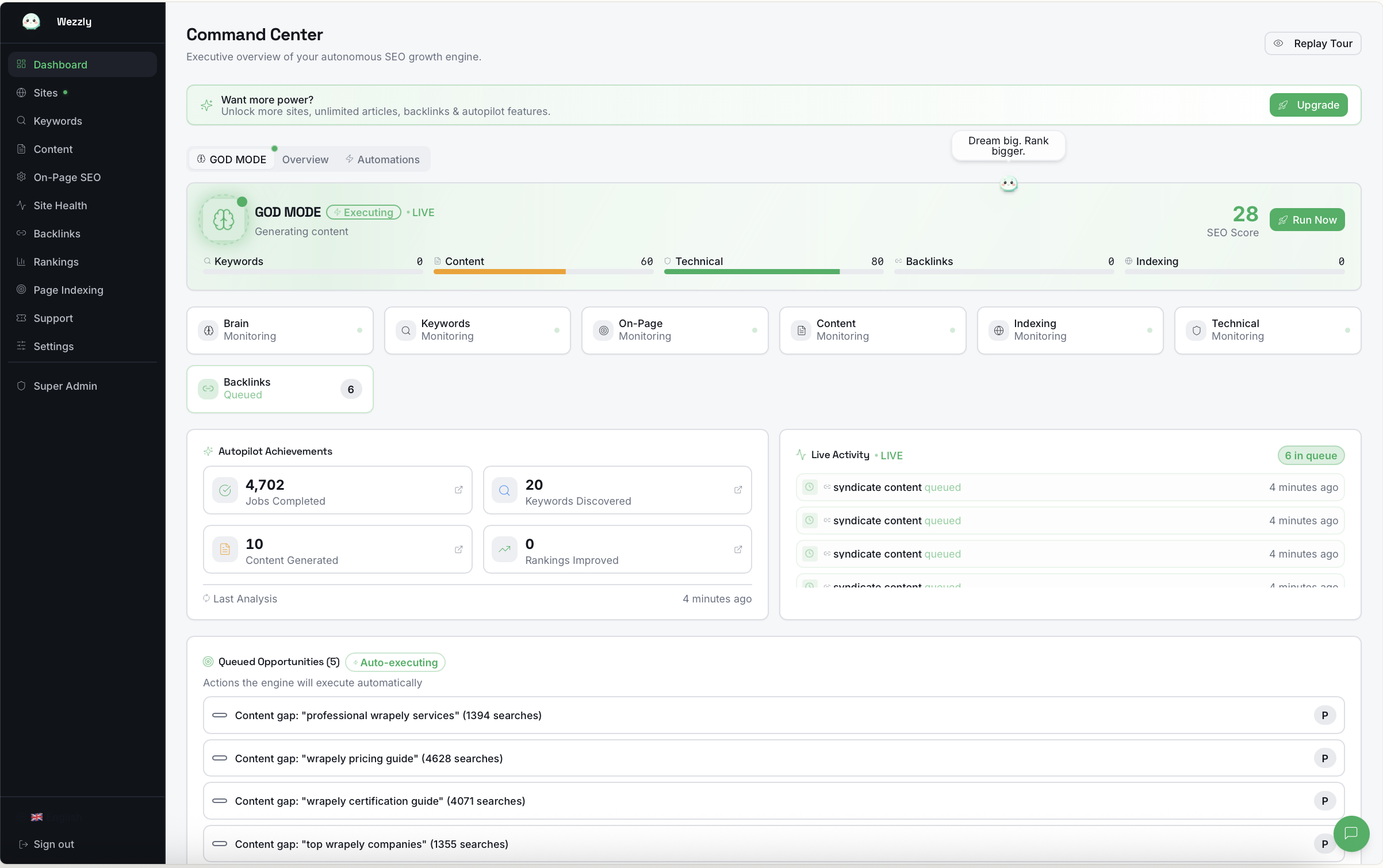 OpenClaw For SEO = SEO ON GOD MODE - Screenshot 2 showing product features and functionality