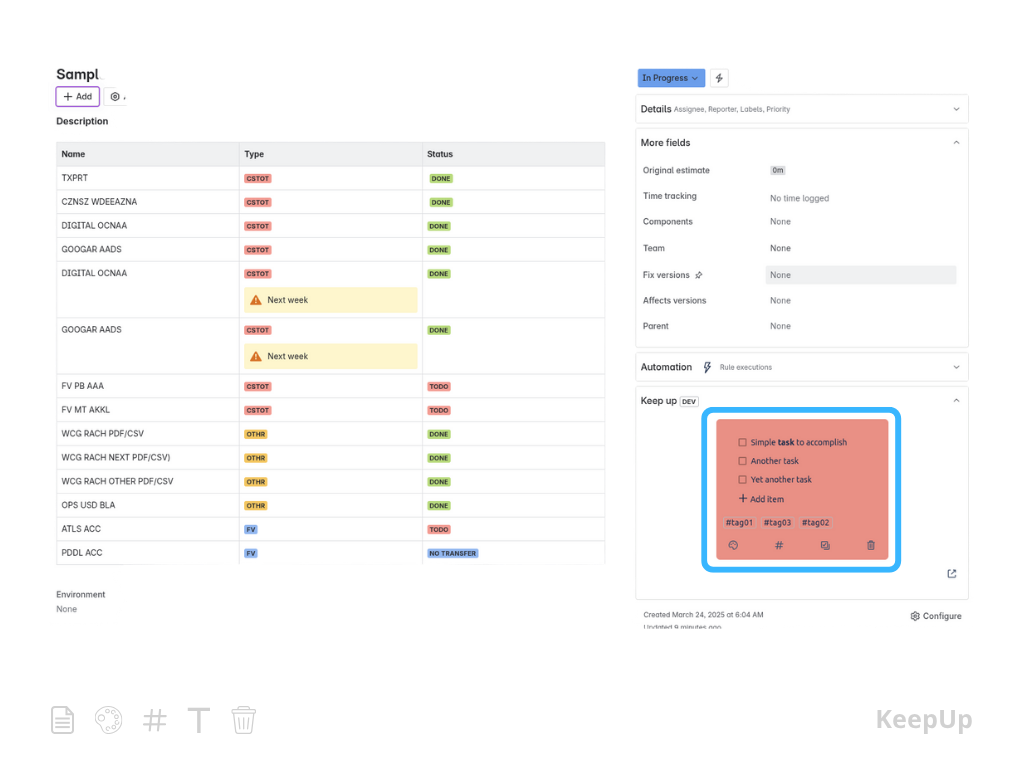 Keep up, personal notes & todos for Jira media 5