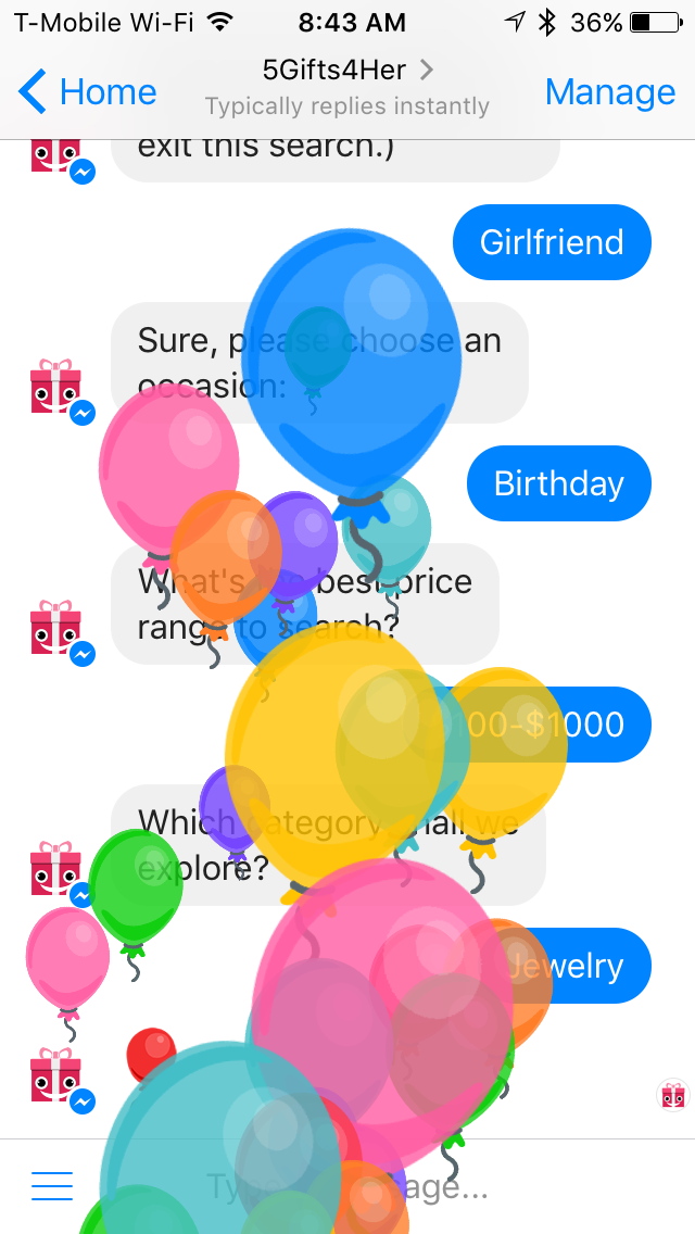 5Gifts4Her Messenger chatbot gallery image