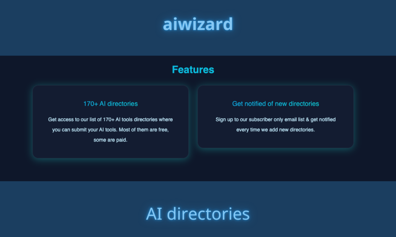 Media AIWIZARD AI Thư mục - Gửi công cụ AI của bạn tới 172 thư mục AI để biết thêm lưu lượng truy cập 5