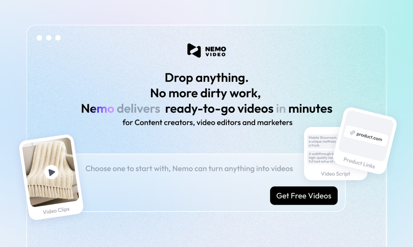 NemoVideo - Main product screenshot demonstrating key features and user interface