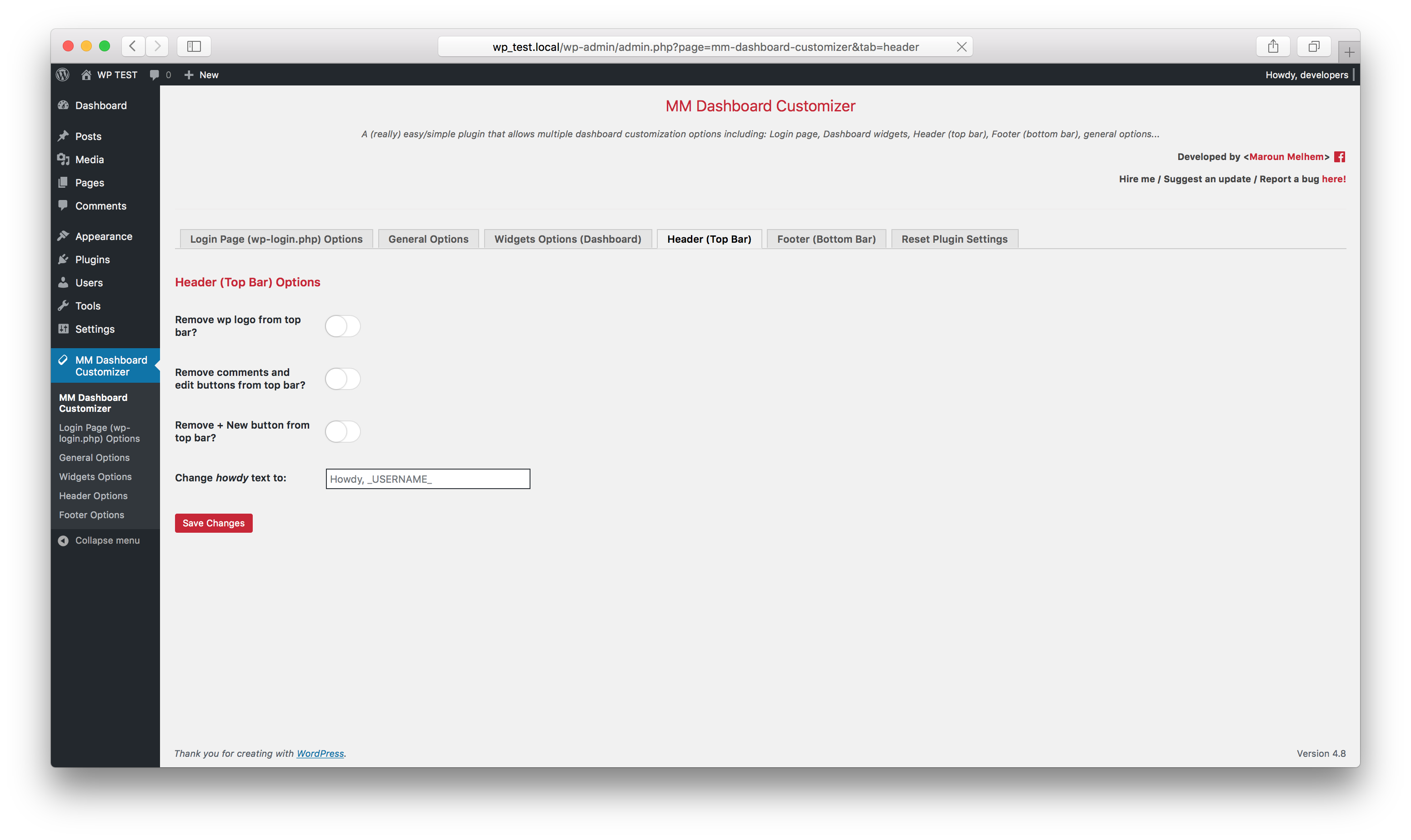 WordPress dashboard customizer free plugin (mm dashboard customizer) gallery image