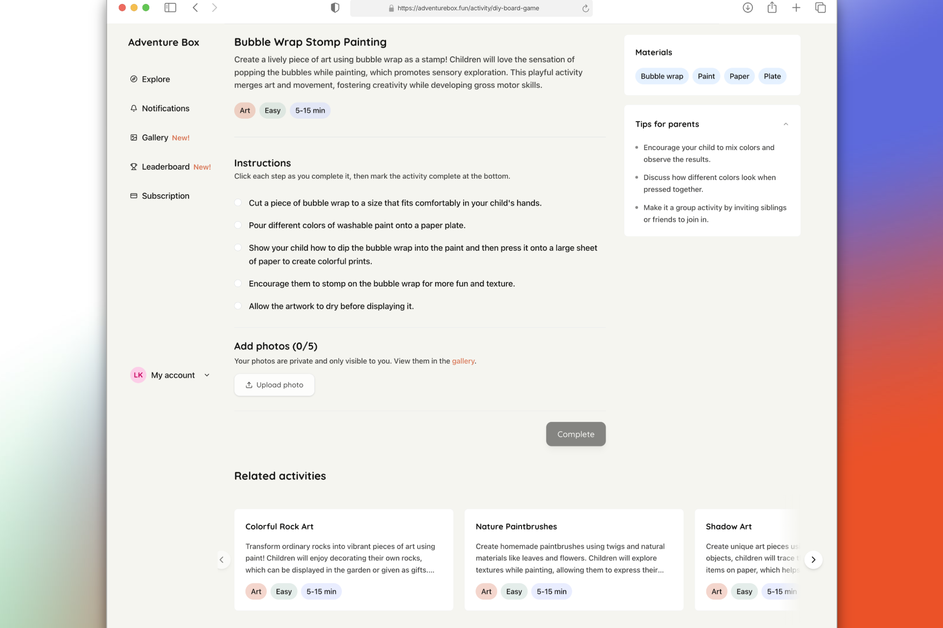 Adventure Box - Screenshot 2 showing product features and functionality