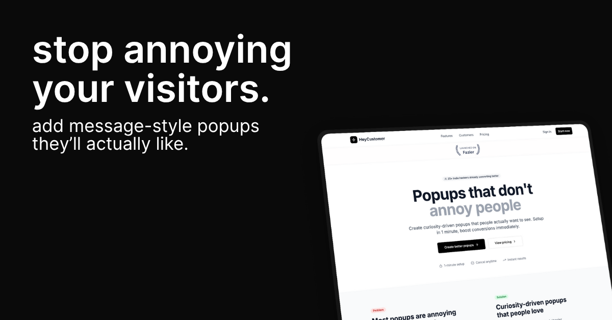 Mídia 1 de Heycustomer - pop -ups as pessoas realmente gostam