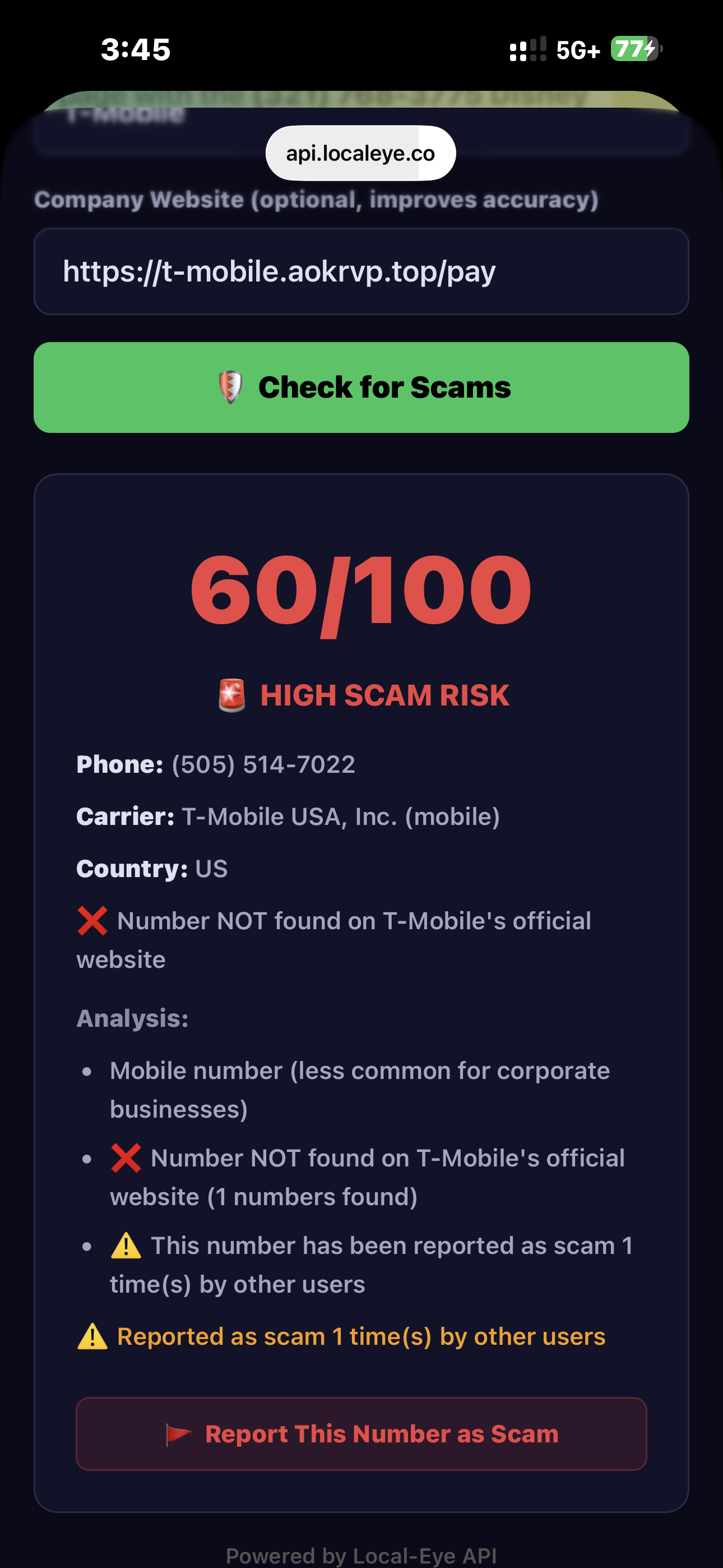 Local-Eye — Phone Scam Checker