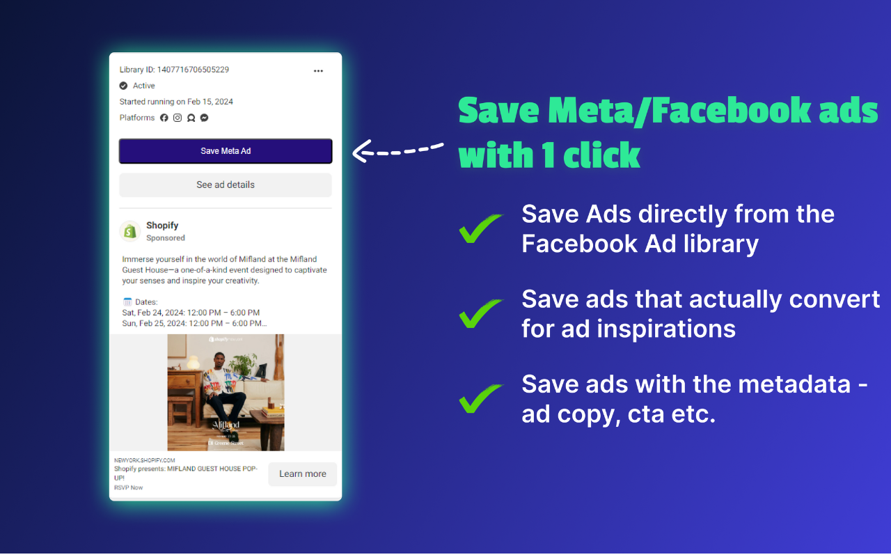 Adsniac - Save Facebook & TikTok ads in just 1 click from ad libraries media 1