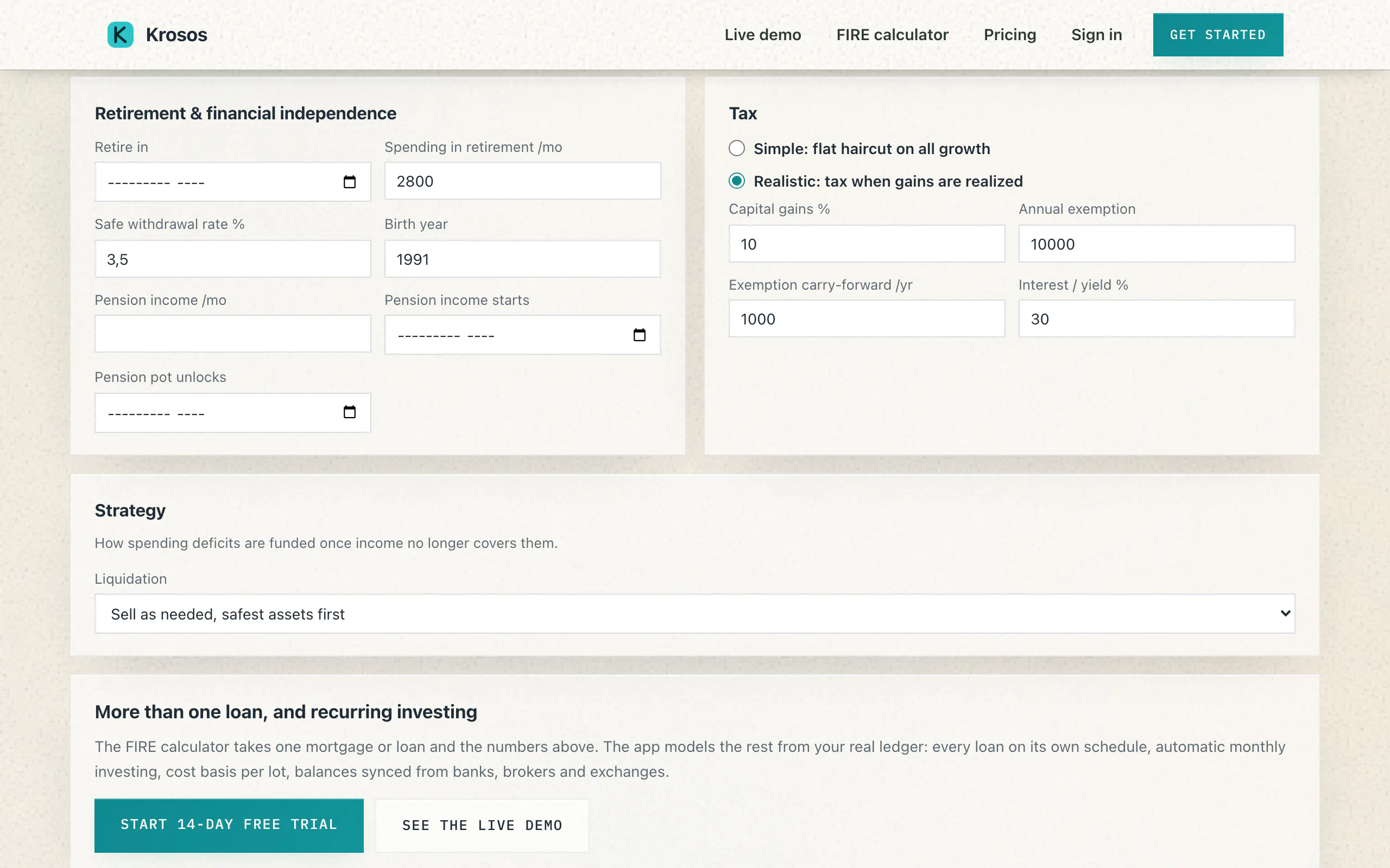 Krosos FIRE Calculator screenshot 4
