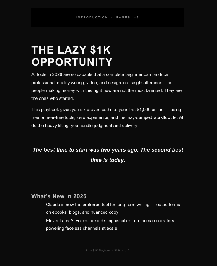 Lazy $1K AI Side Hustle Playbook - Main product screenshot demonstrating key features and user interface