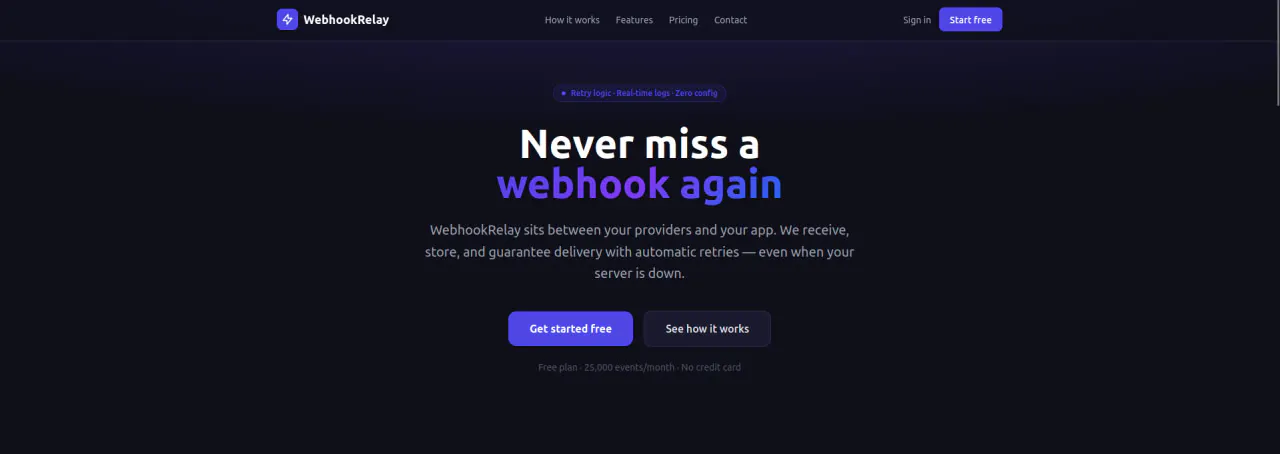 WebhookRelay — Reliable Webhook Delivery 제품 배너