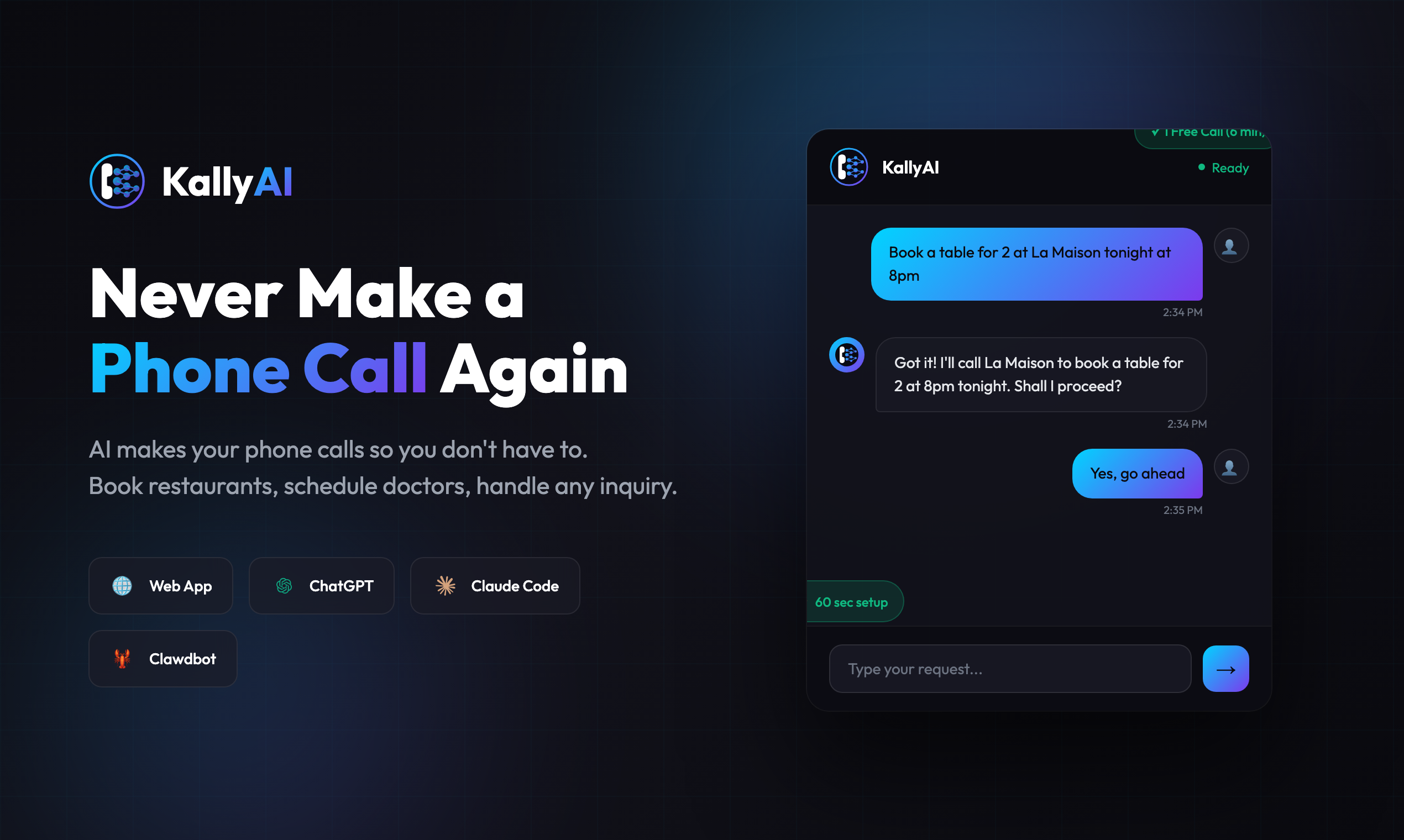 KallyAI - Main product screenshot demonstrating key features and user interface