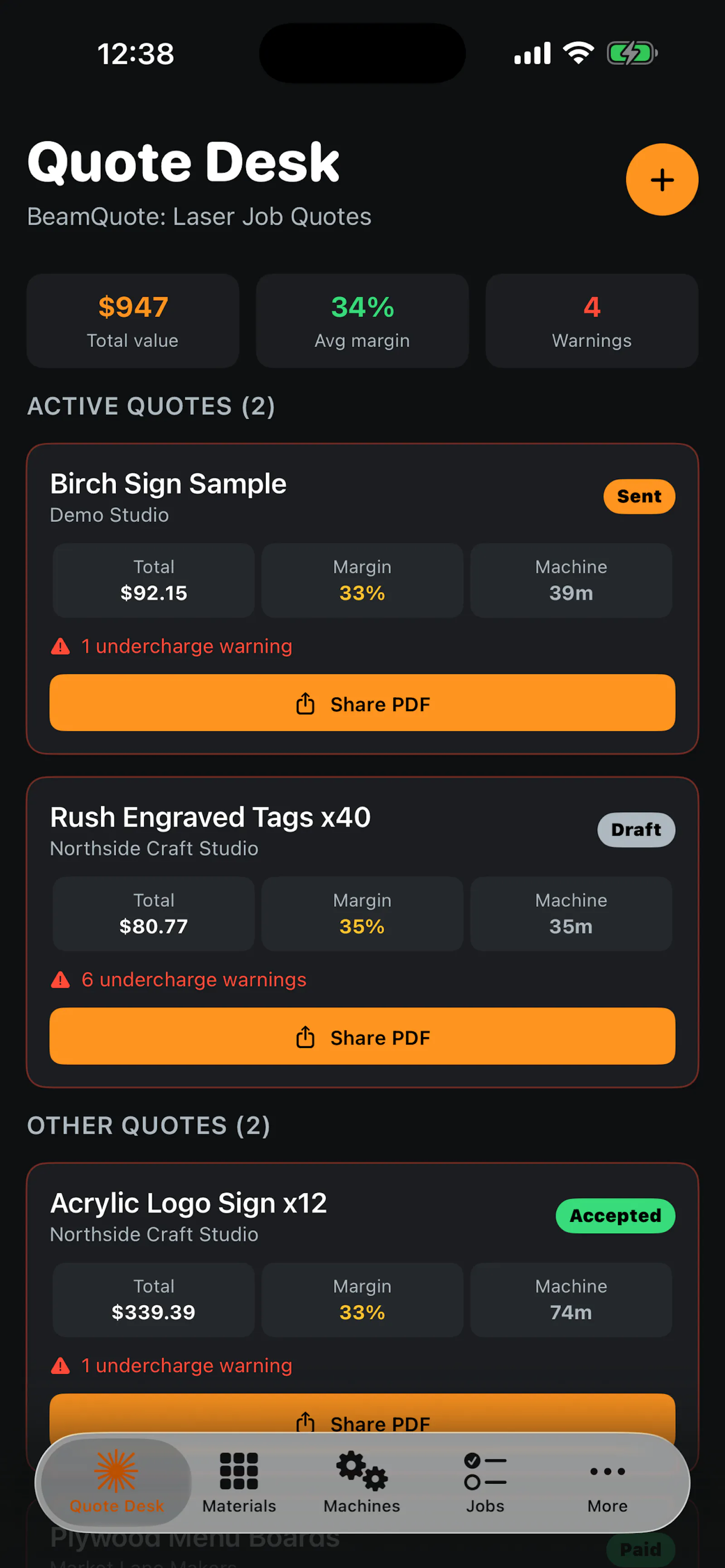BeamQuote: Laser Job Quotes screenshot 5