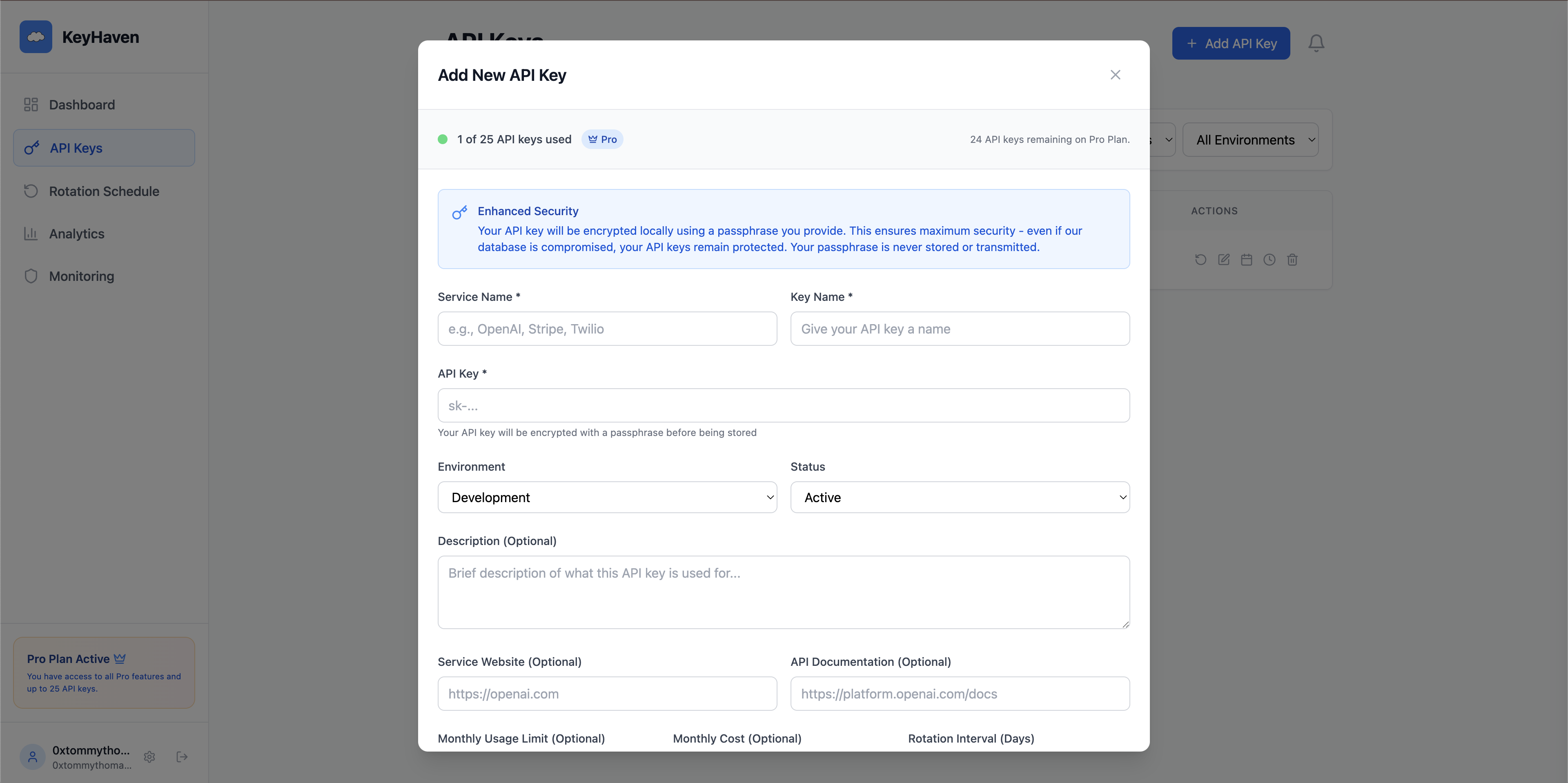Keyhaven - Güvenli API Anahtar Yönetimi ve Analitik Platformu medya 3