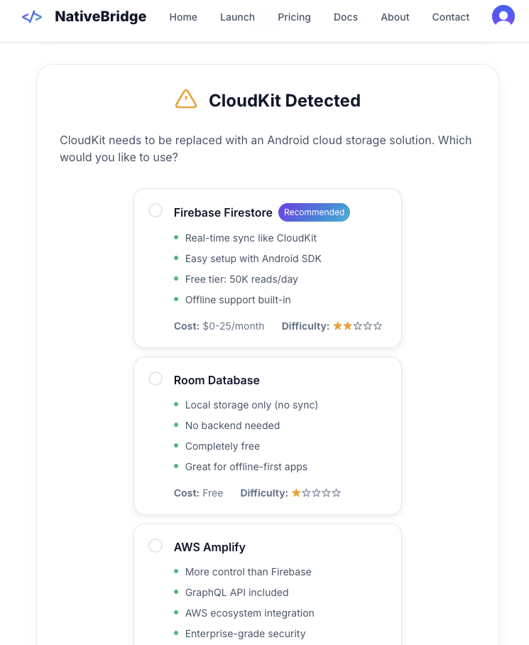 NativeBridge: iOS ↔ Android UDM  - Screenshot 4 showing product features and functionality