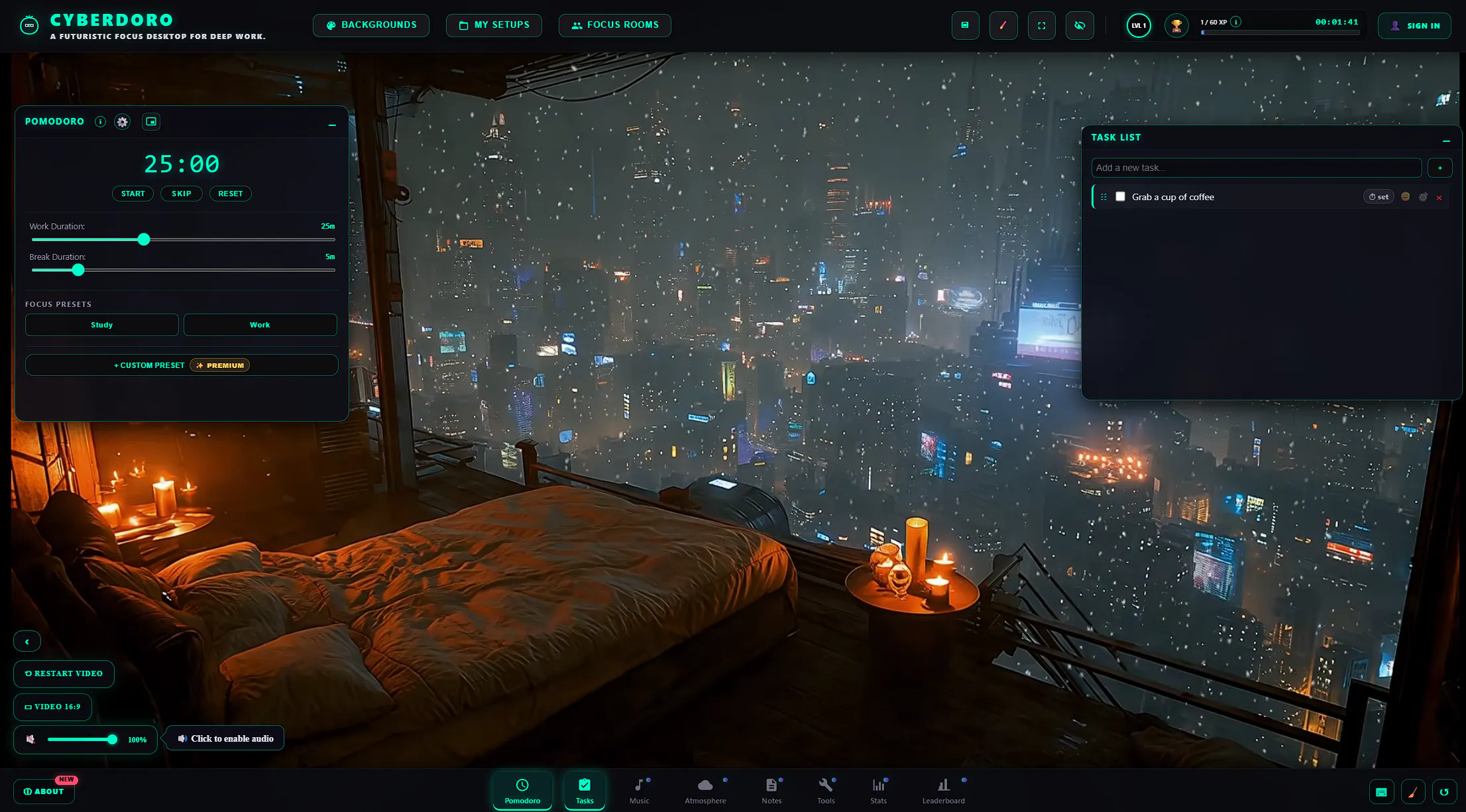 Cyberpunk focus timer with Pomodoro