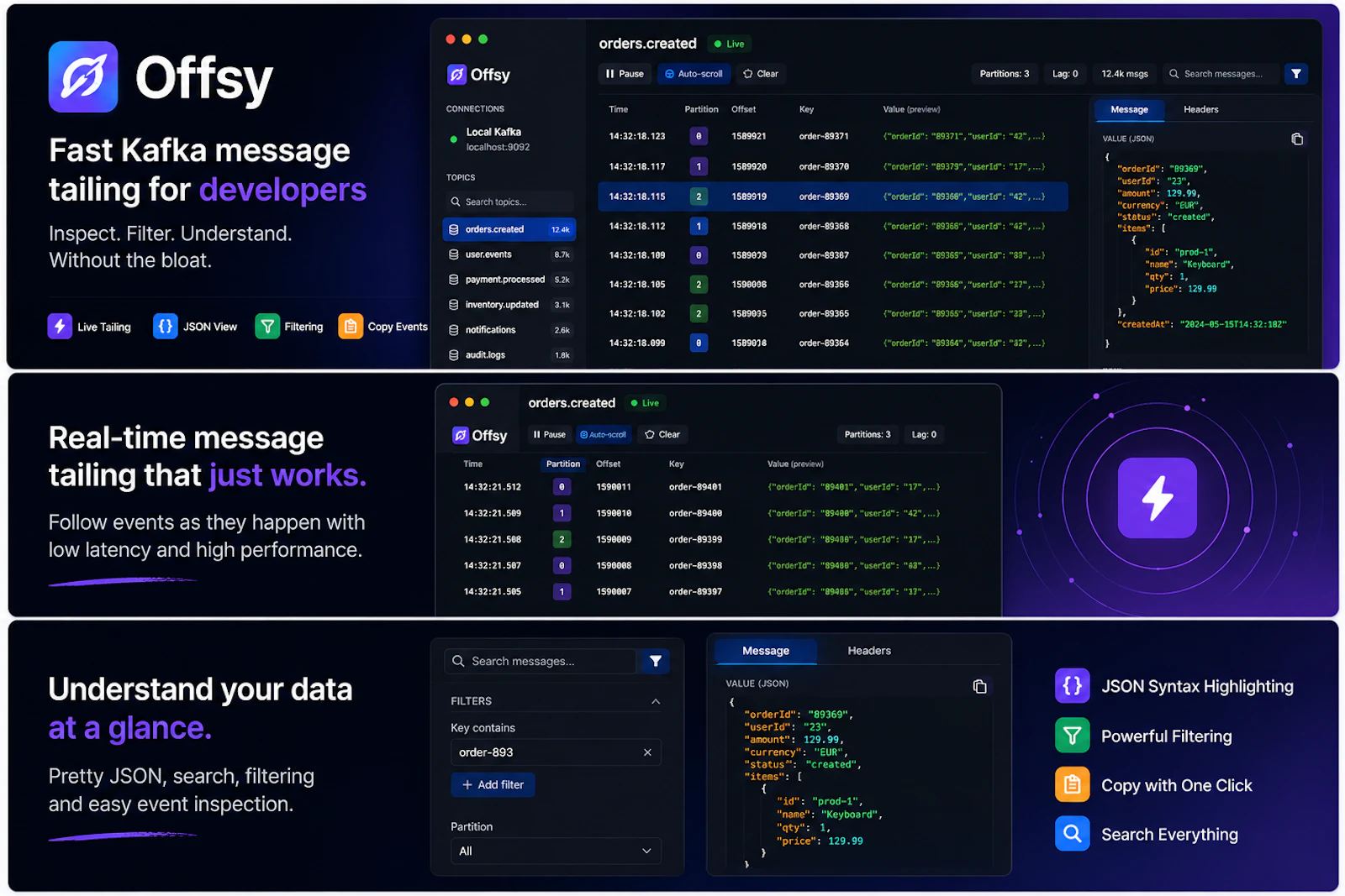 Offsy — Fast Kafka tailing for devs screenshot 1