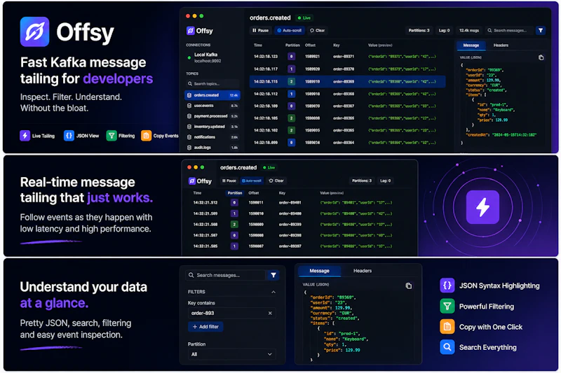 Offsy — Fast Kafka tailing for devs screenshot 1