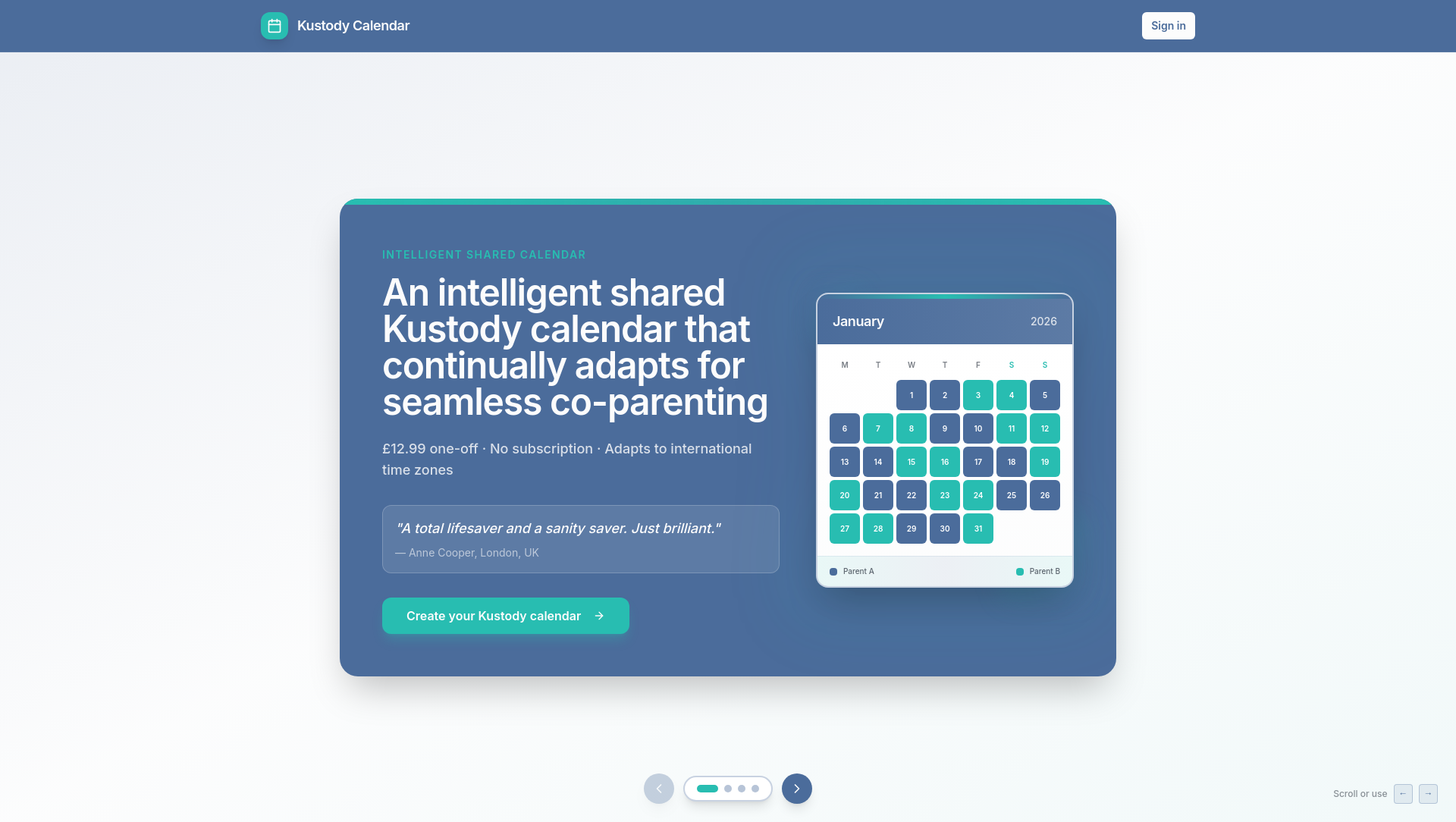 Kustody Calendar - Main product screenshot demonstrating key features and user interface