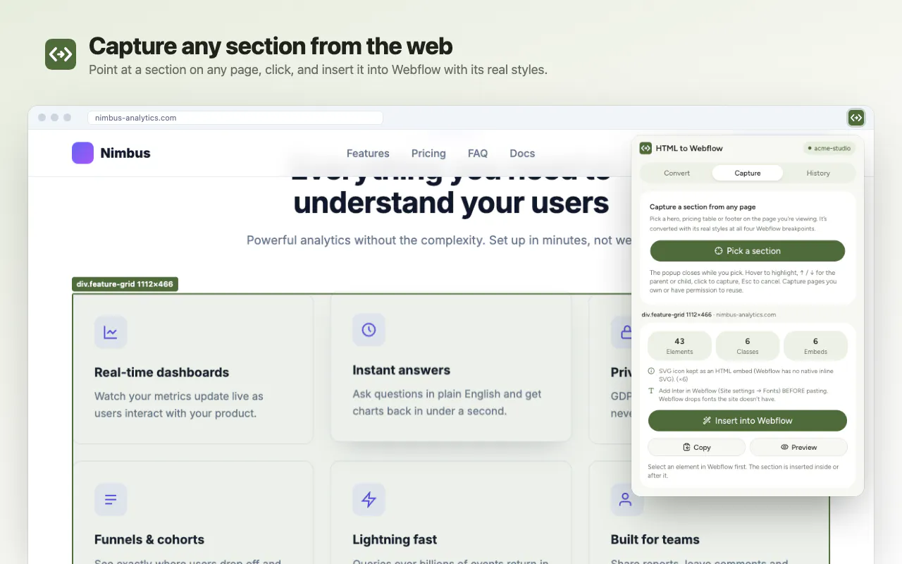 HTML to Webflow gallery image