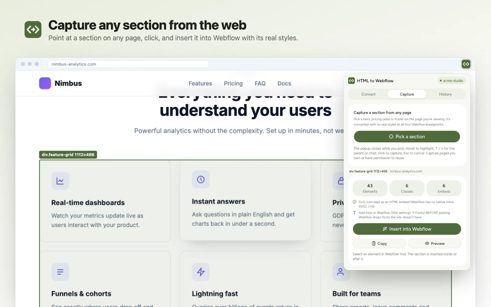 HTML to Webflow screenshot 1