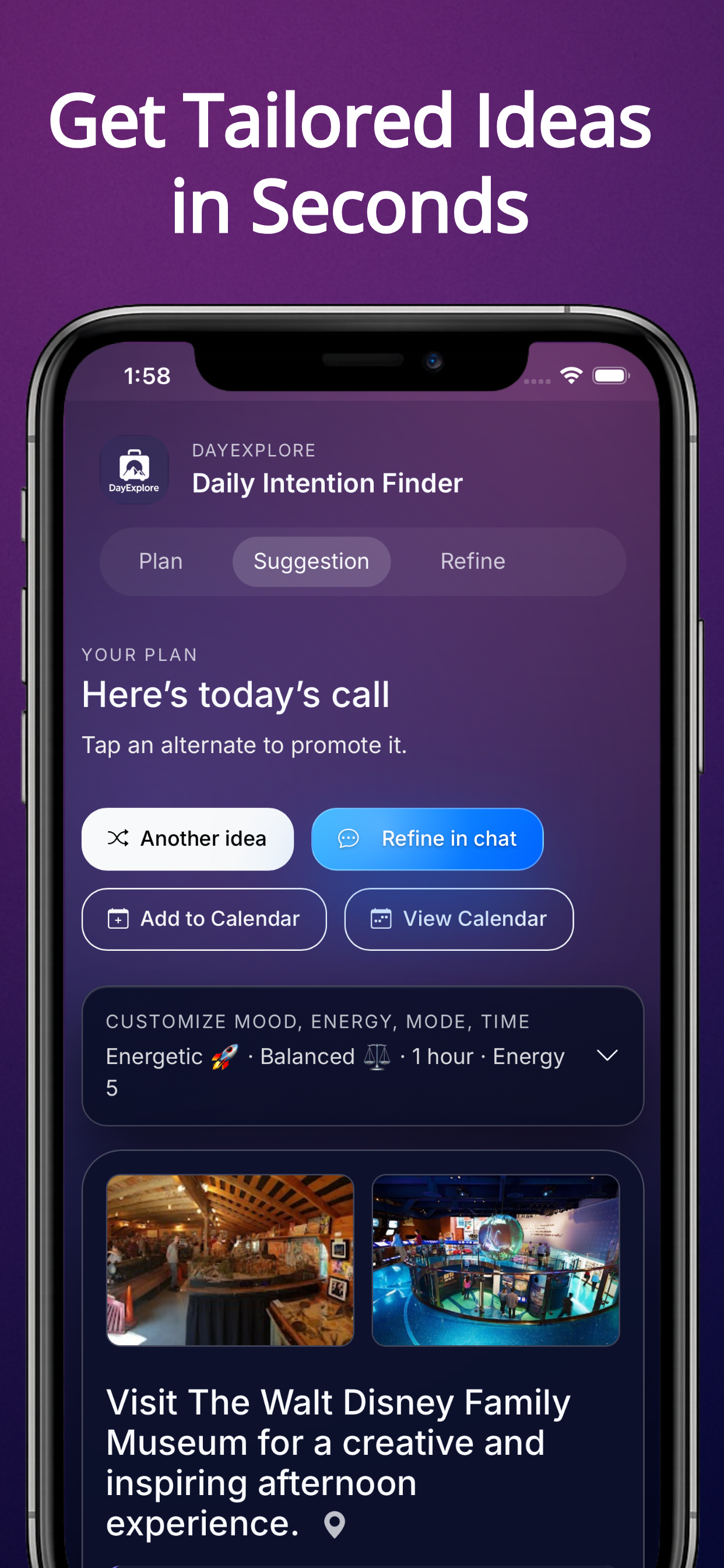 Day Explore - Screenshot 2 showing product features and functionality