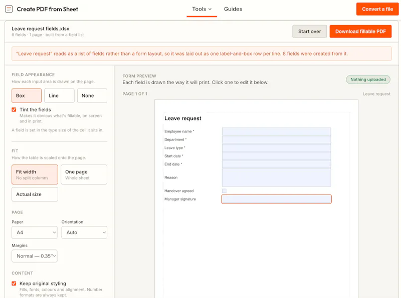 Create PDF from Excel screenshot 3