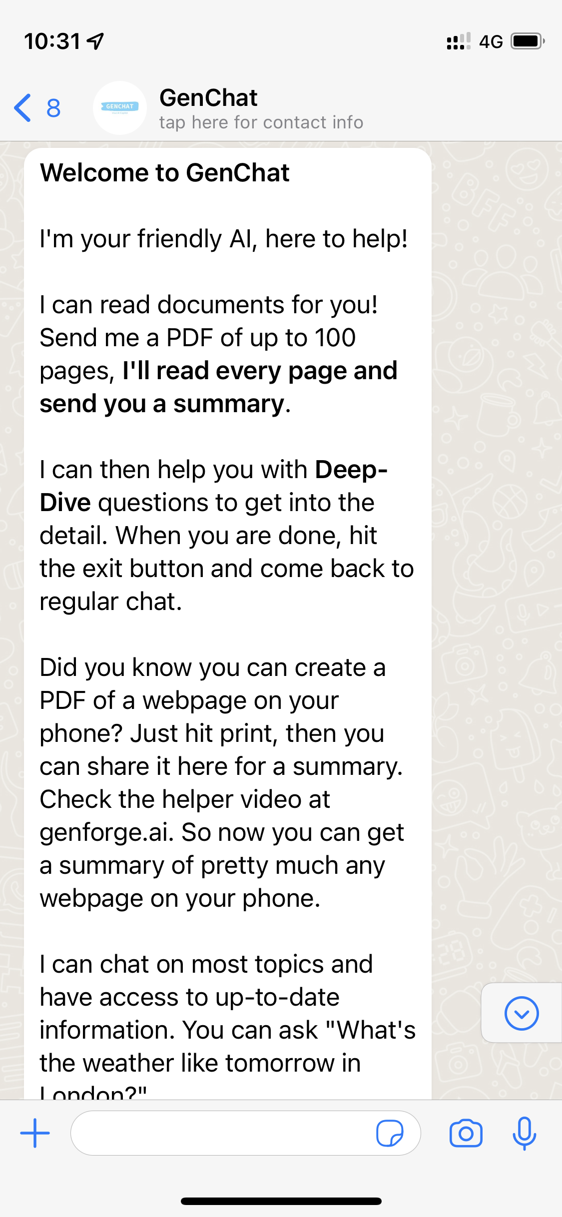 Genchat - chatgpt บน whatsapp ด้วย Dall-e, Search และ PDF สรุป media 2