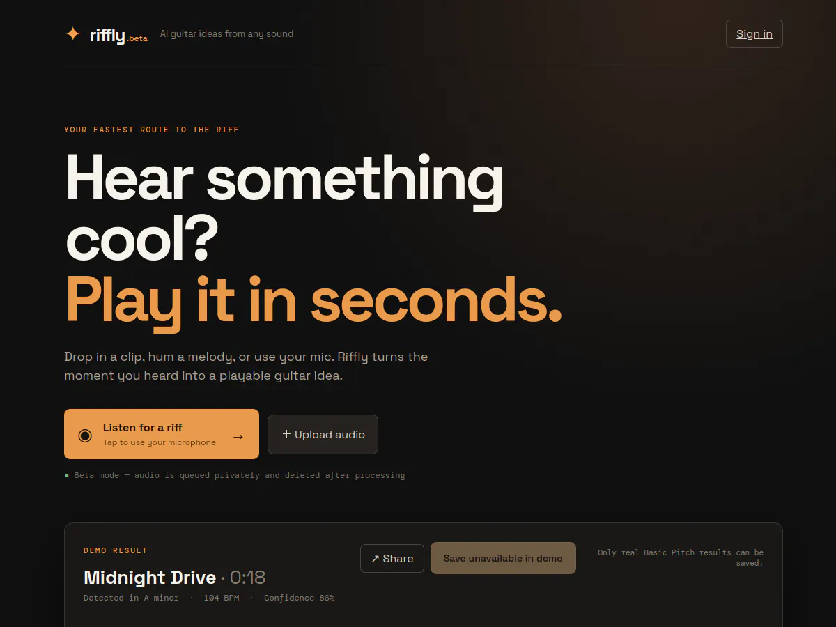 Riffly — hear it. play it, Beta Launch gallery image