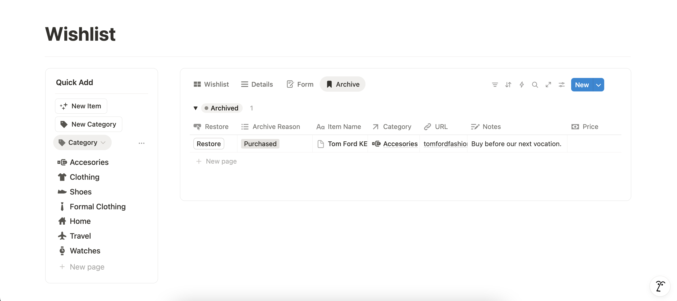 Wishlist Notion Template gallery image