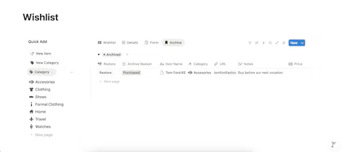 Wishlist Notion Template gallery image