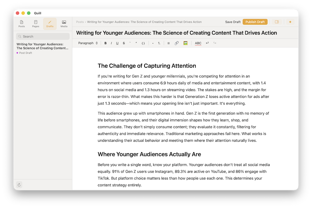 Quill — Native WordPress App for macOS gallery image