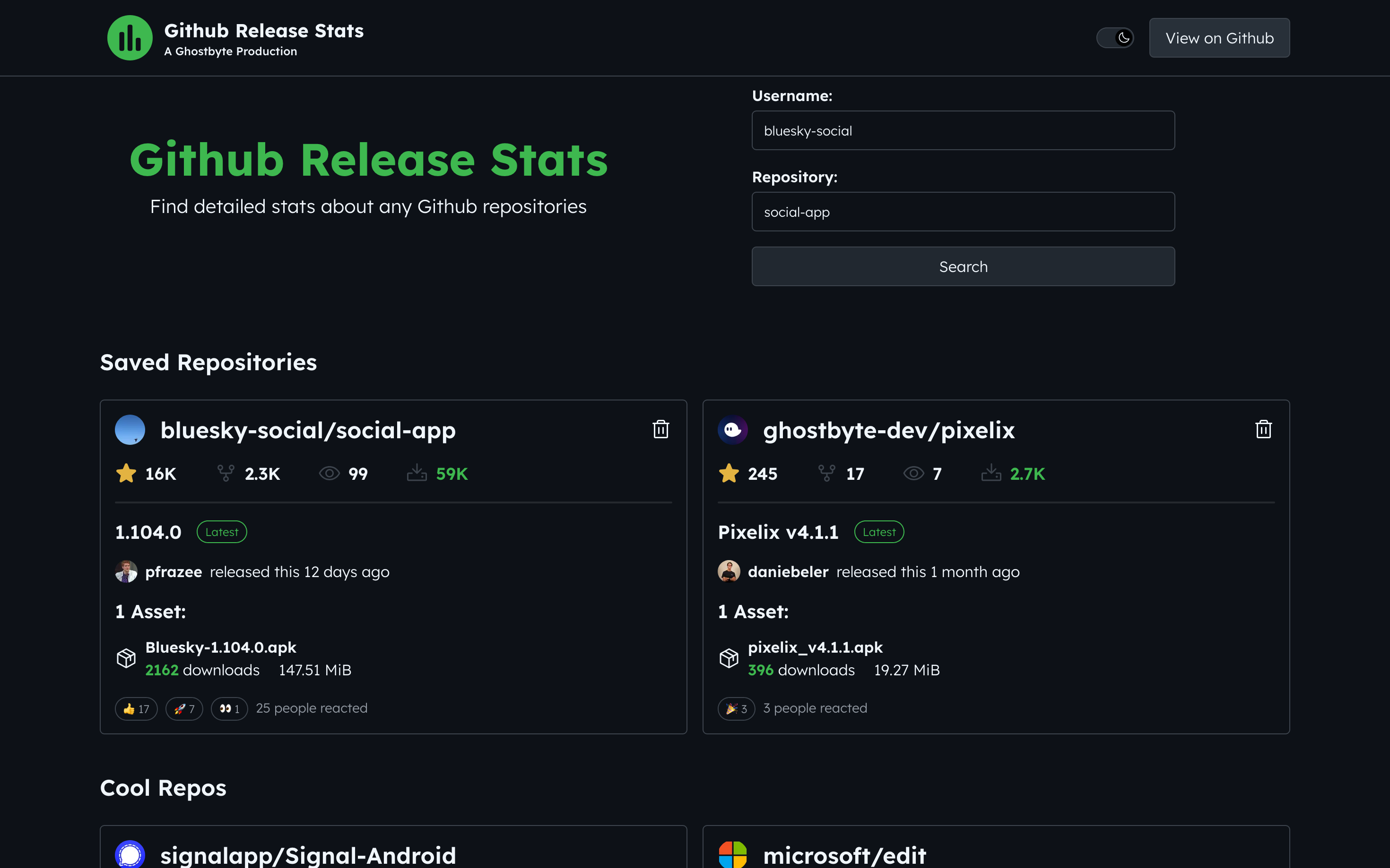 Media Chỉ số phát hành GitHub - Kiểm tra số liệu thống kê phát hành của bất kỳ kho lưu trữ github nào 1