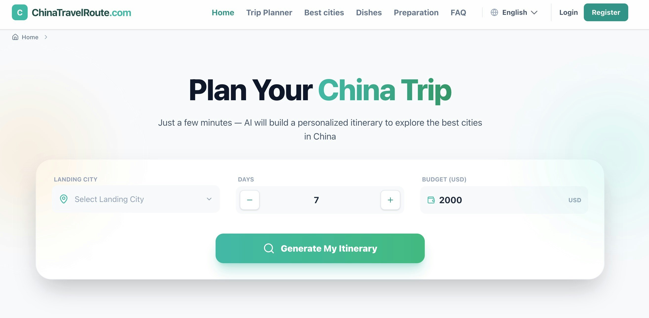 China Travel Planner - Main product screenshot demonstrating key features and user interface