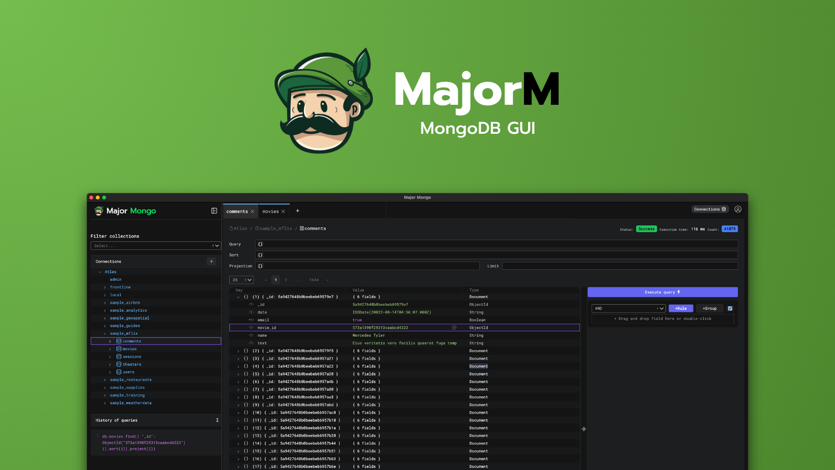 Majorm Mongodb Gui - 超快速的mongodb查询闪电工作流程媒体2