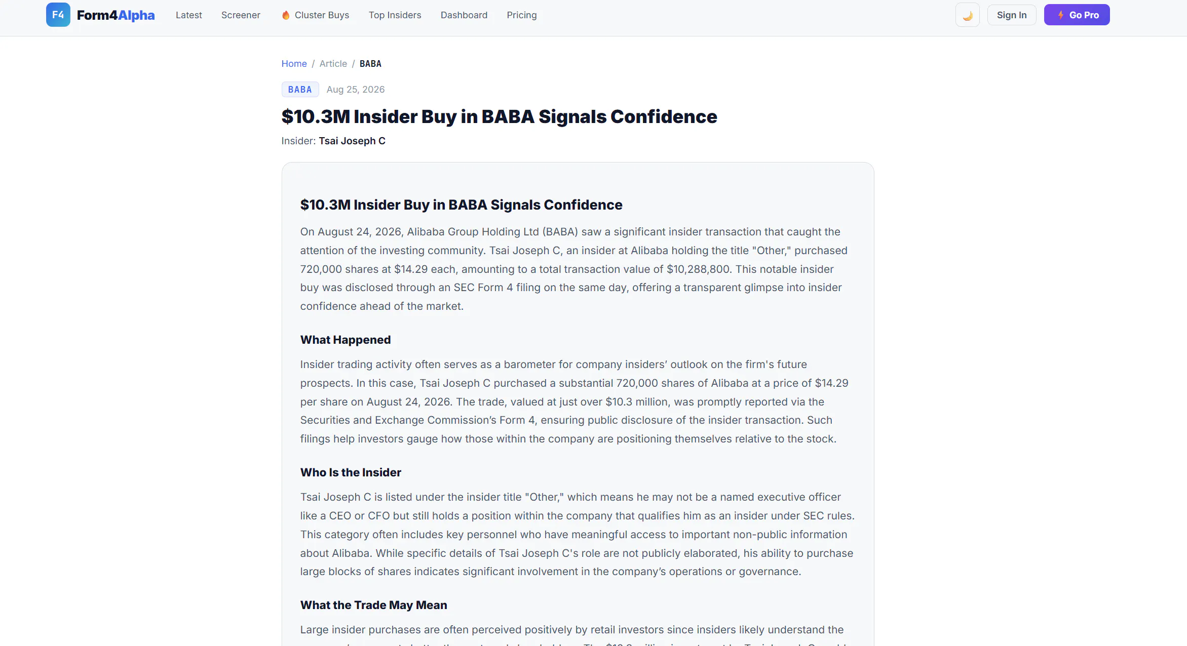 Form4Alpha — Insider Trading Alerts gallery image