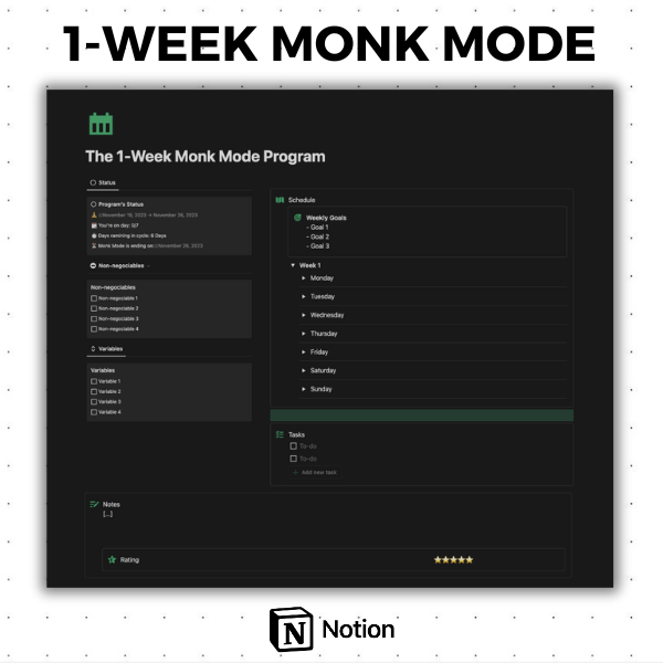 1 haftalık keşiş modu programı