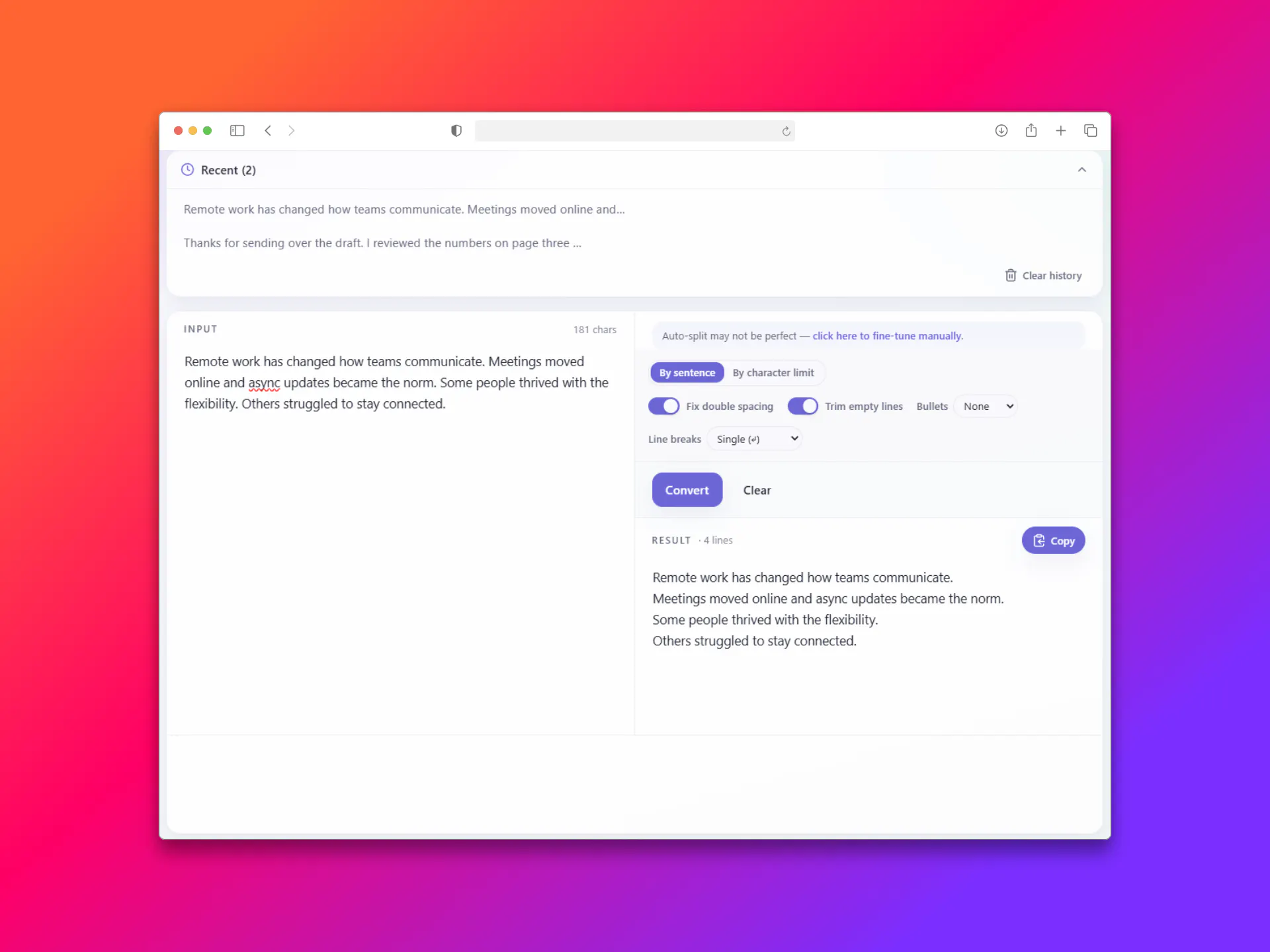 ParagraphSplitter screenshot