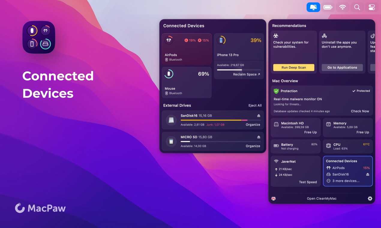 CleanMymac x verbundene Geräte Medien 2