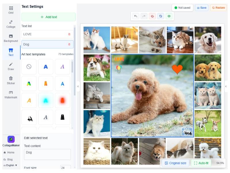 Photo Collage Maker - Main screenshot showing features and interface
