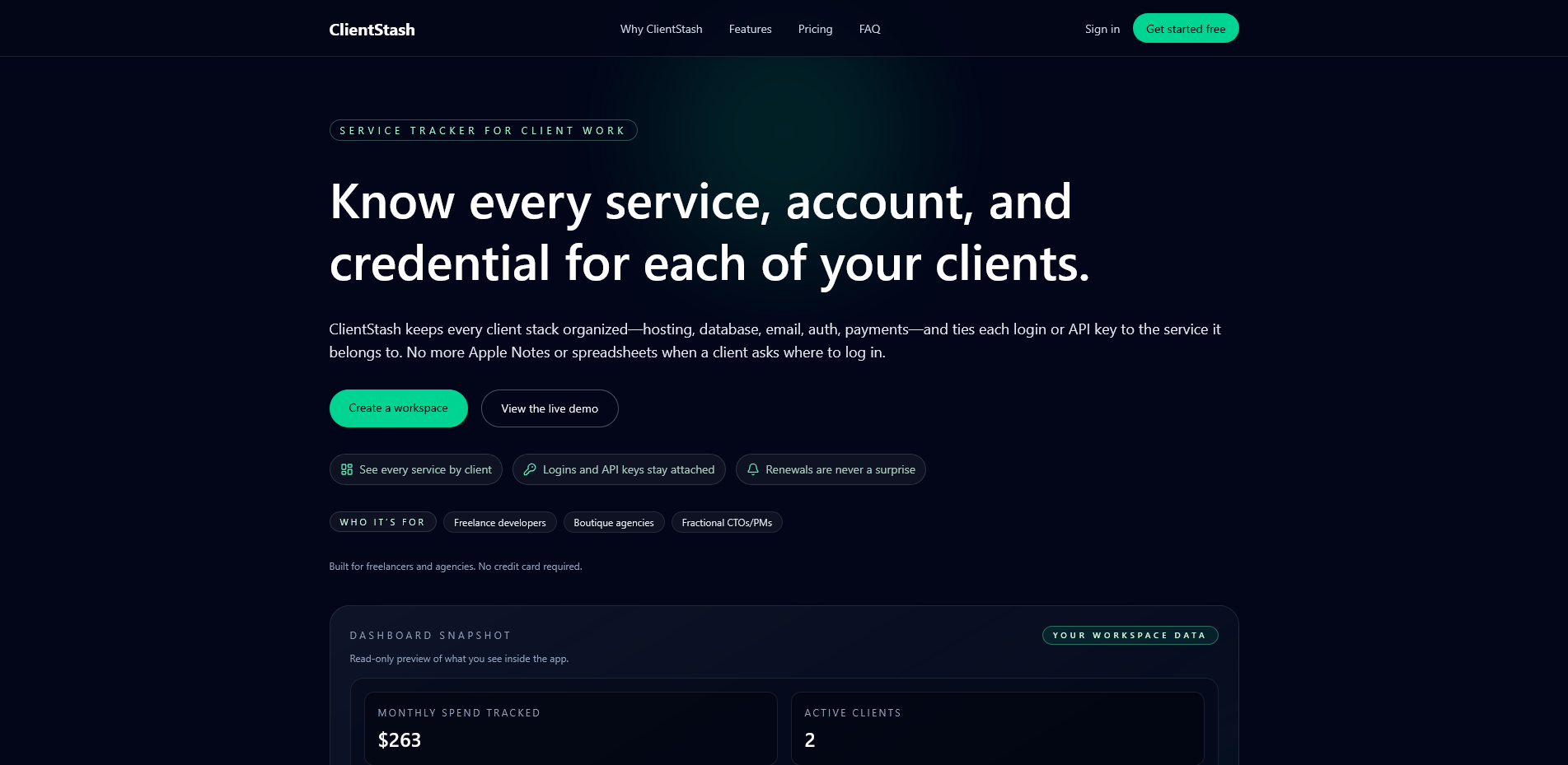 Client Stash - Main product screenshot demonstrating key features and user interface