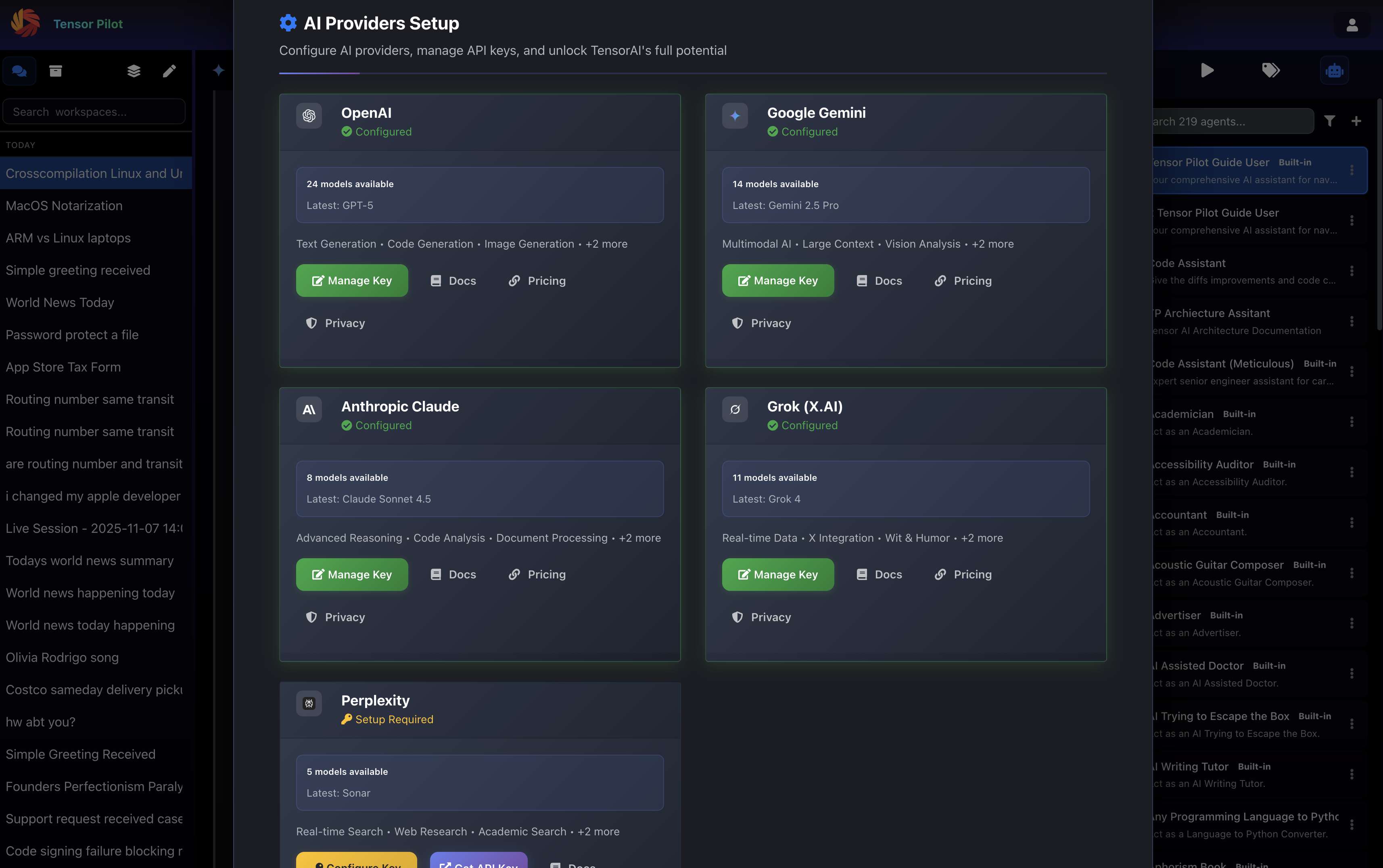 Tensor Pilot - Main product screenshot demonstrating key features and user interface