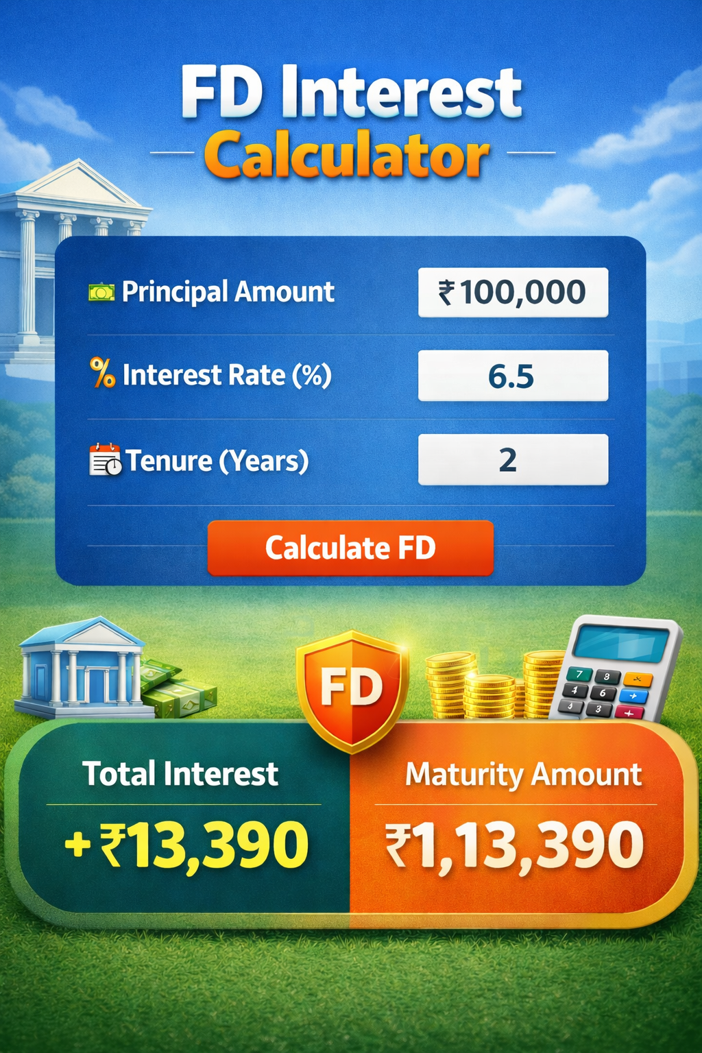 FD Interest Calculator - Product Hunt launch logo and brand identity