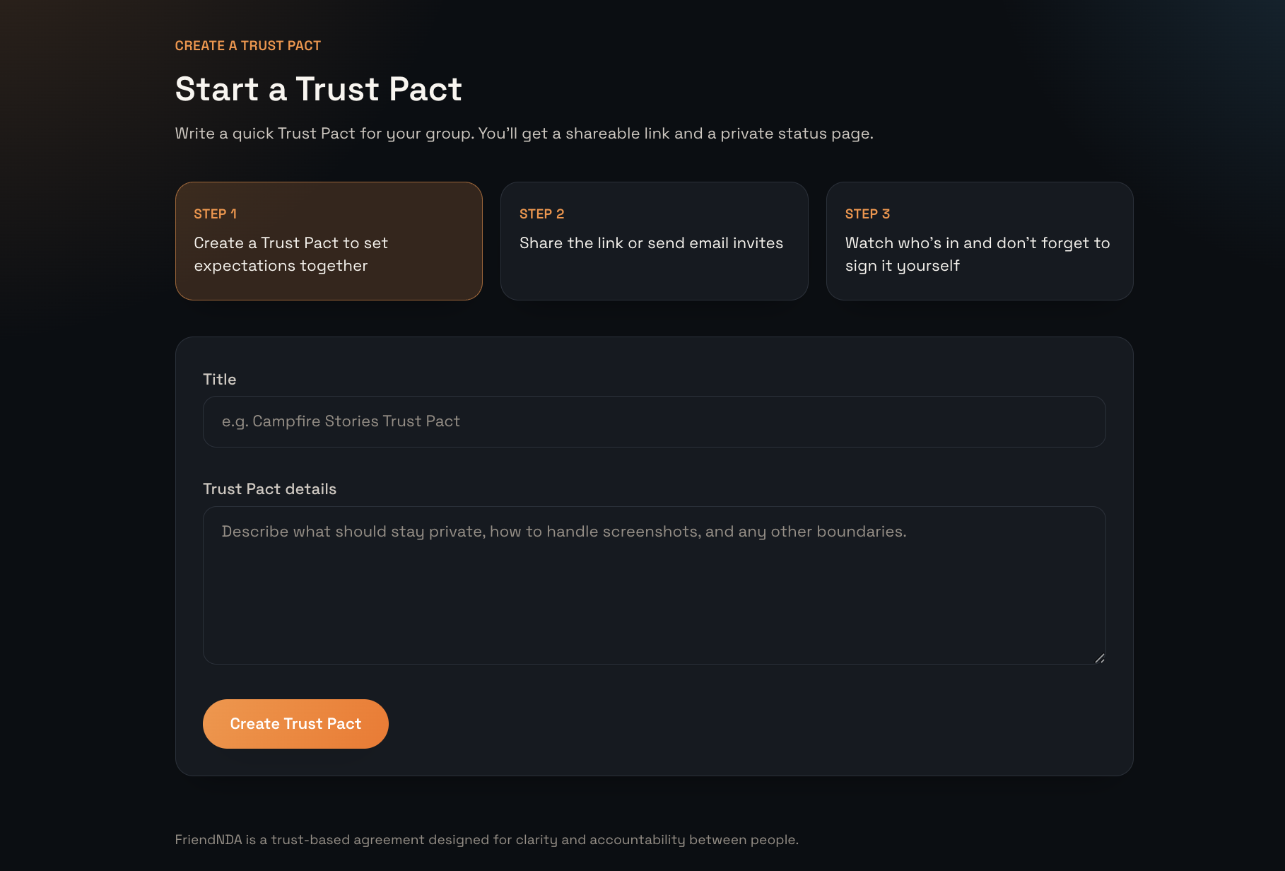 FriendNDA - Screenshot 2 showing product features and functionality