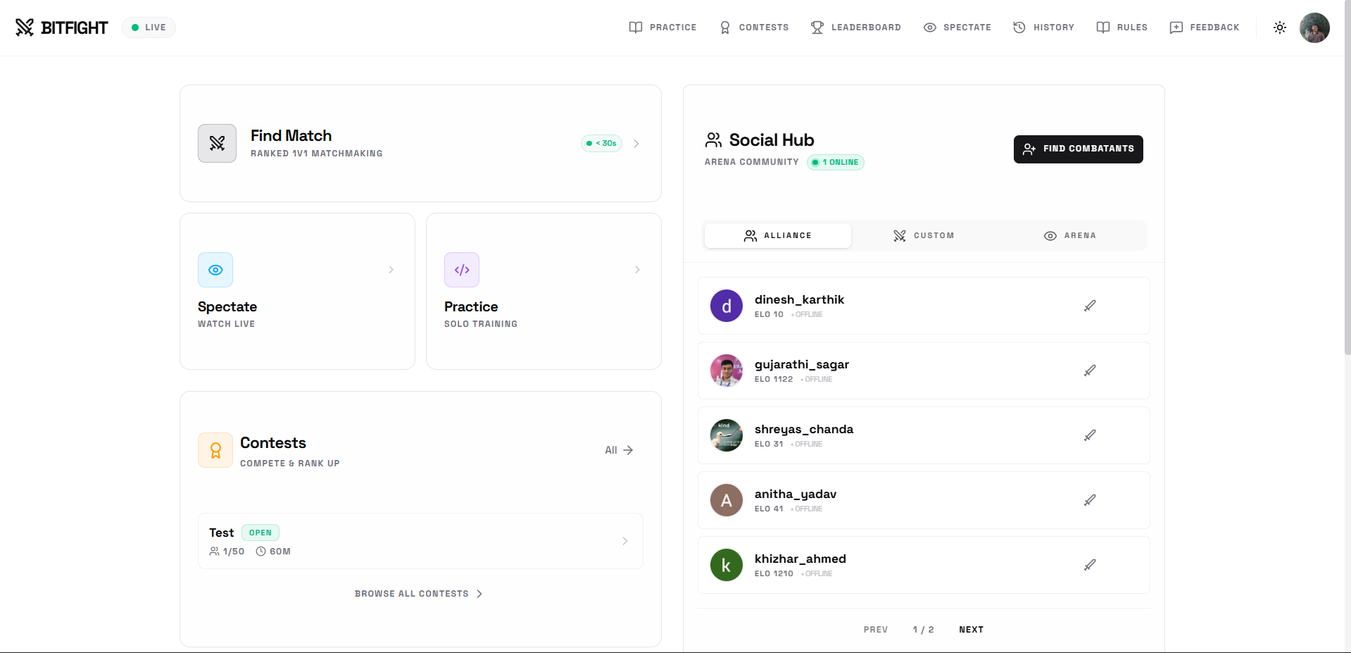 BitFight - Main product screenshot demonstrating key features and user interface