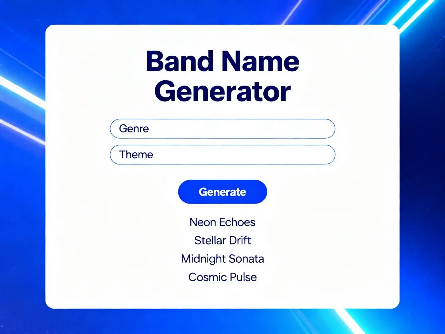 Band Name Generator - Main product screenshot demonstrating key features and user interface