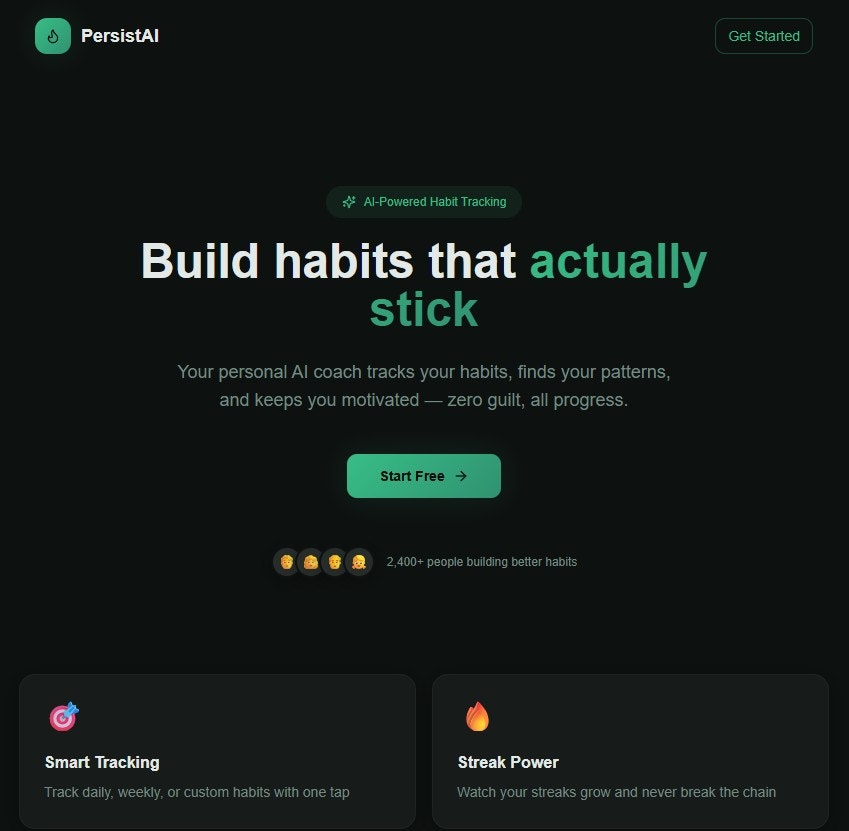PersistAi - Main product screenshot demonstrating key features and user interface