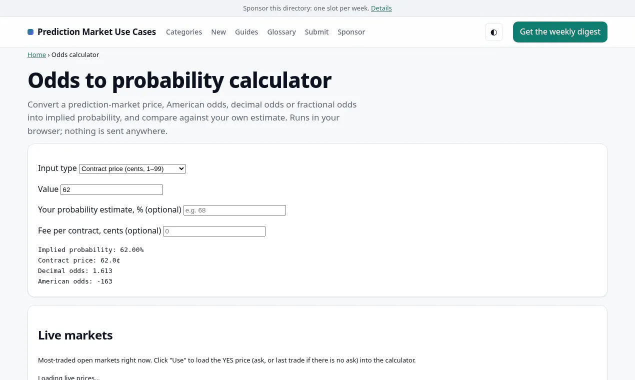 Prediction Market Odds Calculator gallery image