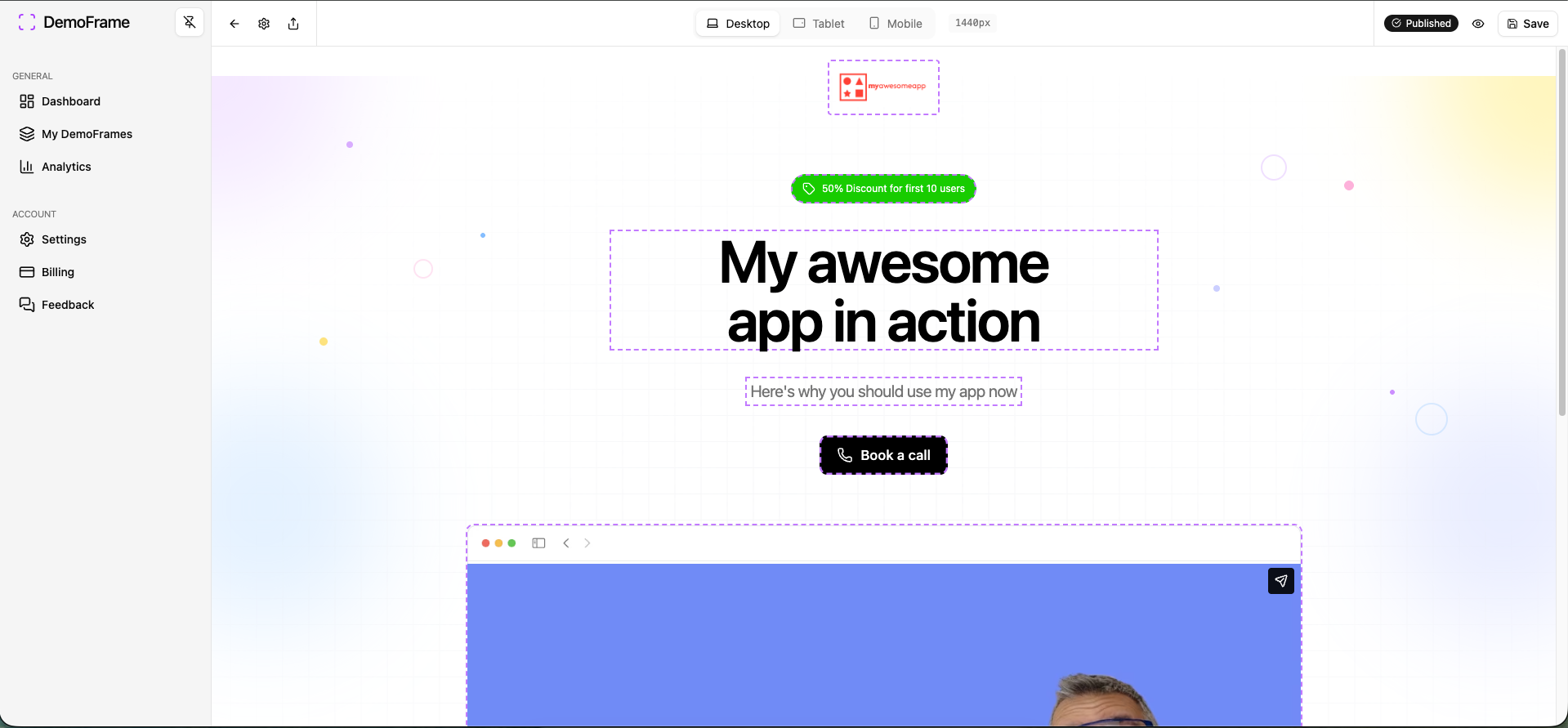 DemoFrame - Screenshot 2 showing product features and functionality