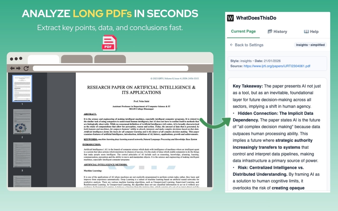 WhatDoesThisDo - Chrome Extension - Main product screenshot demonstrating key features and user interface