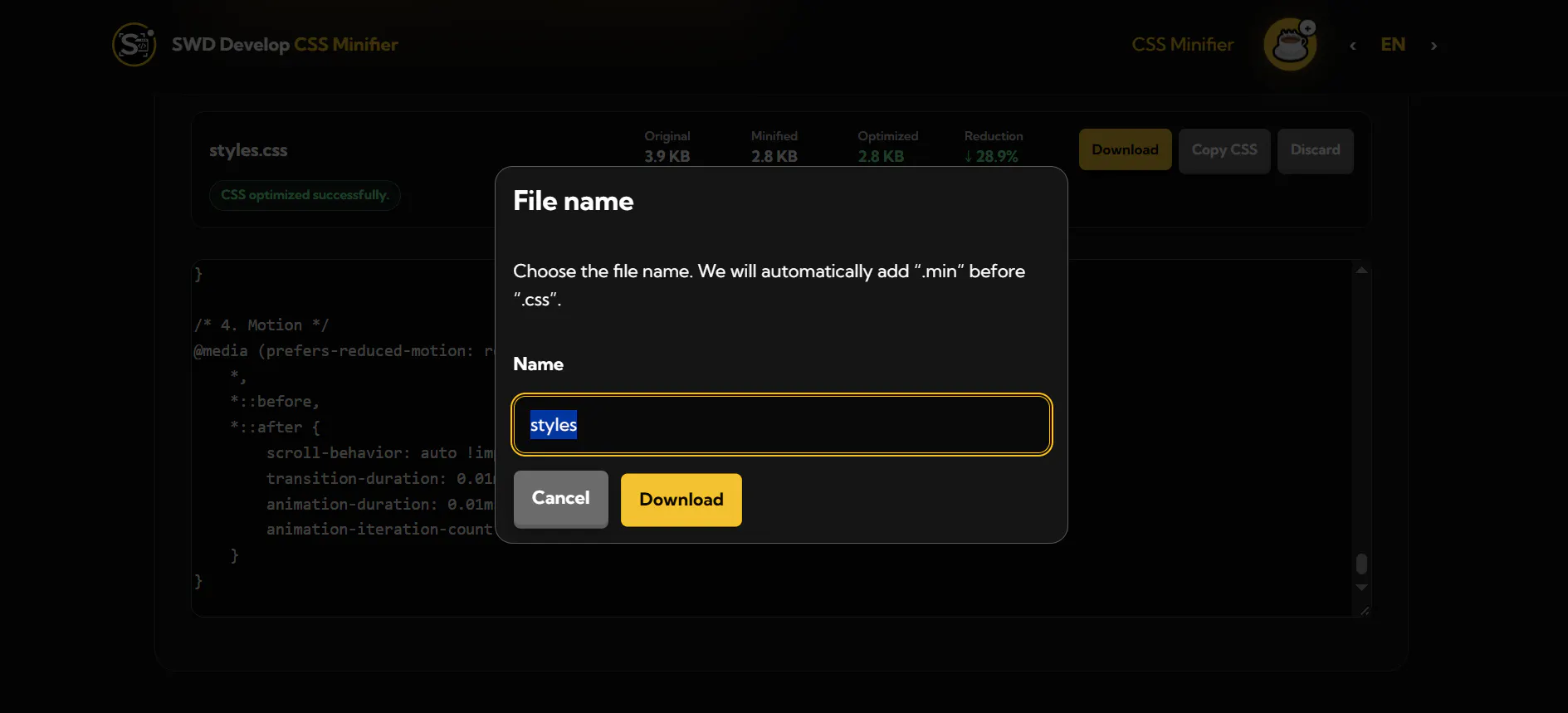 SWD Develop CSS Minifier gallery image
